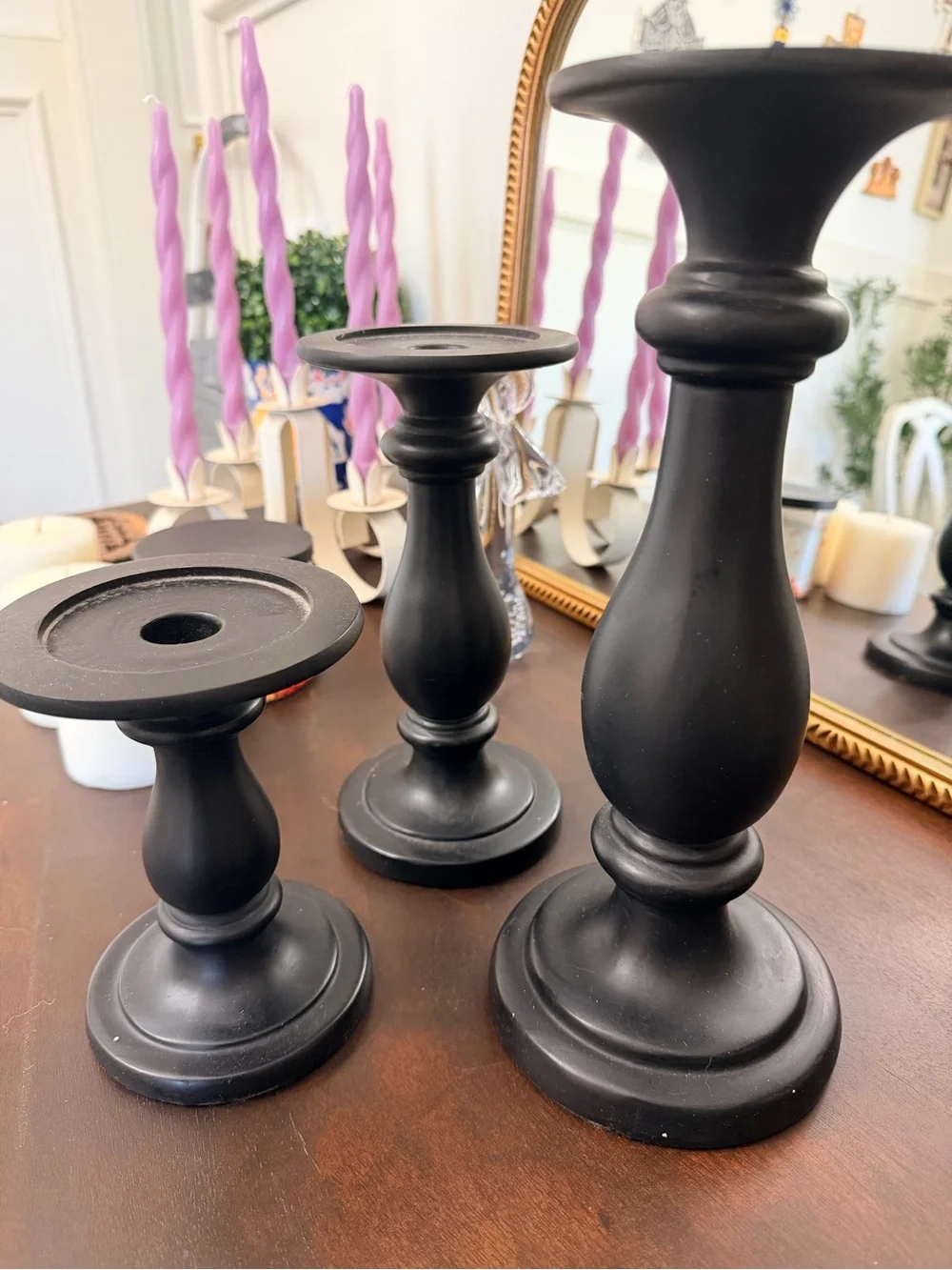 Classic Black Wood Candle Holders (Set of 3) - Elegant Home Accents
